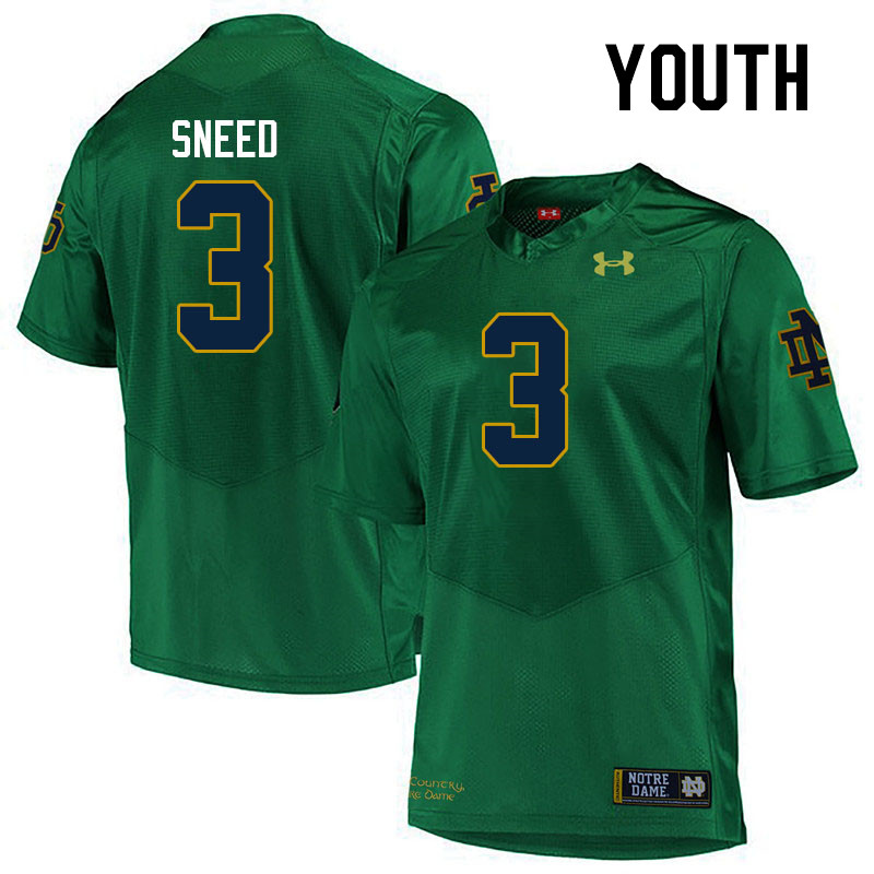Youth #3 Jaylen Sneed Notre Dame Fighting Irish College Football Jerseys Stitched-Green